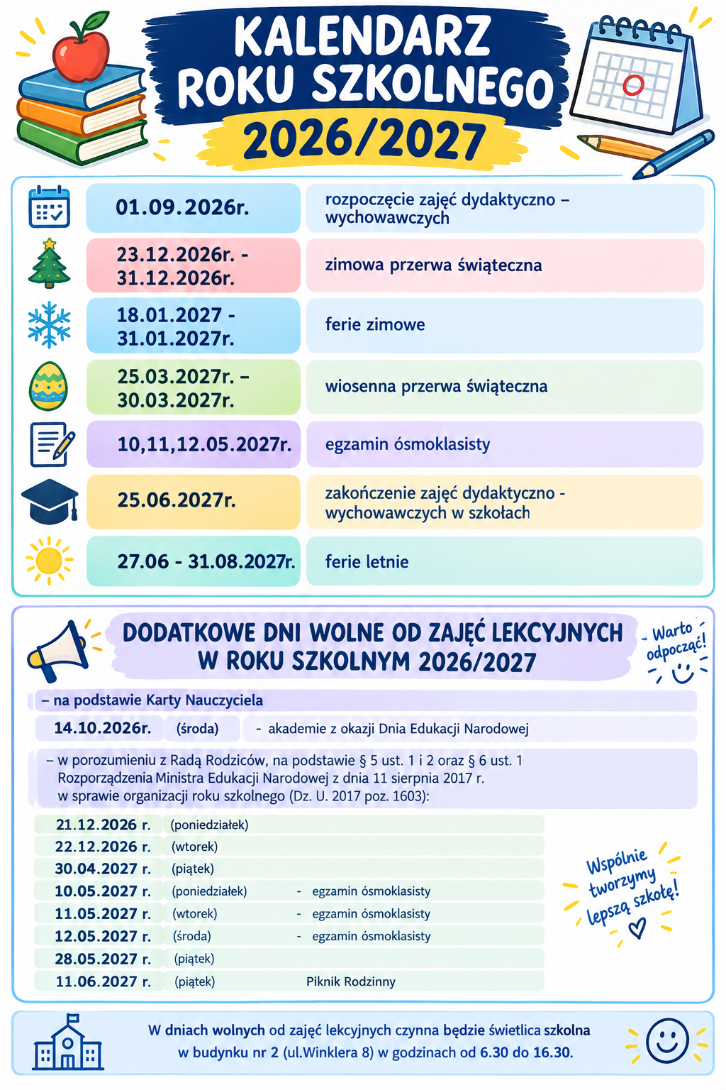 KALENDARZ ROKU SZKOLNEGO 2026/2027